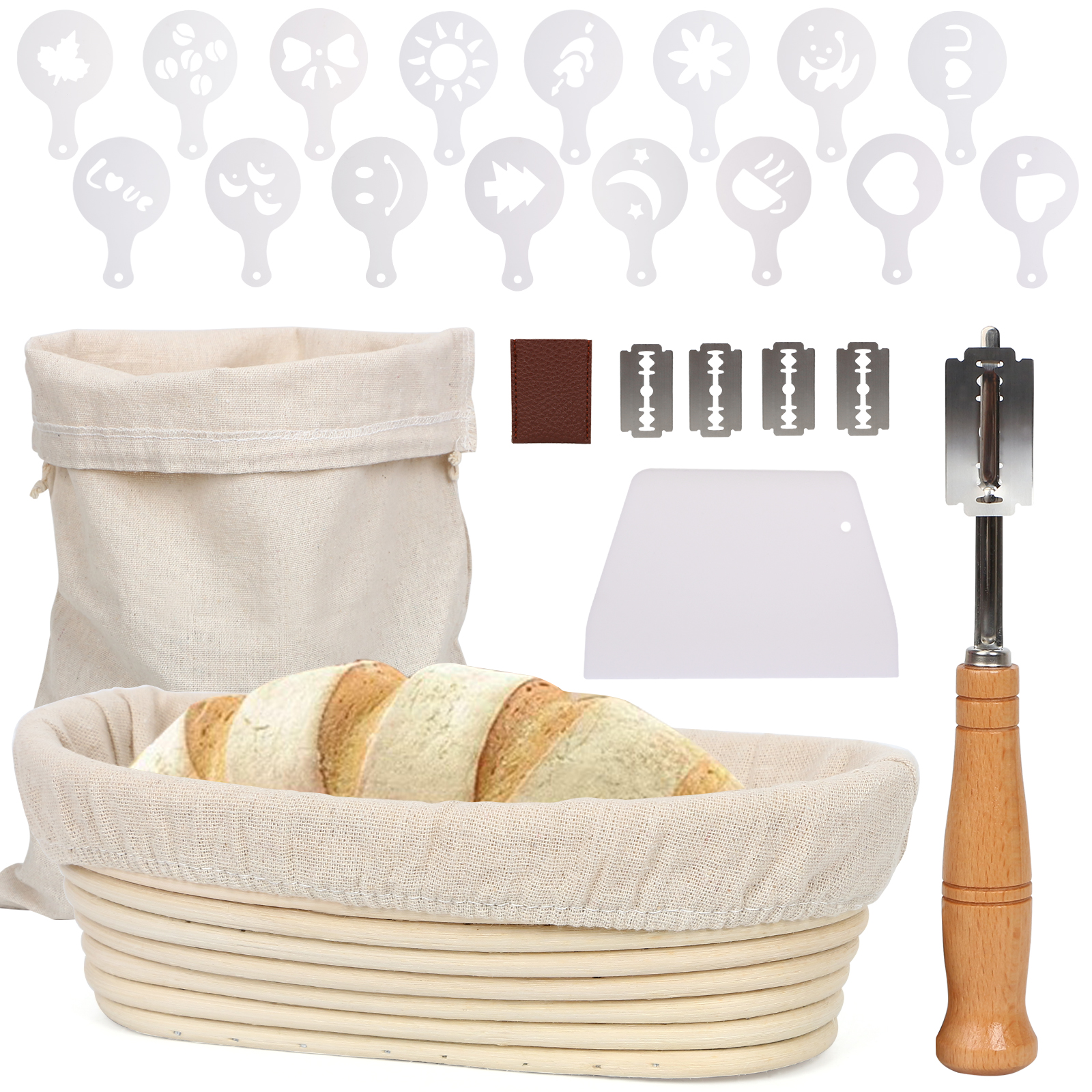 Gärkörbchen Oval Gärkorb zum Brotbacken Leineneinsatz Komplettes Gärkörbchen Set