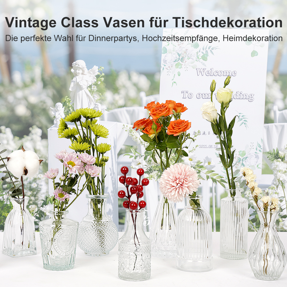 16 Mini Glasvasen für Tischdeko kleine Vasen Hochzeitsdeko Vintage Vasen Deko