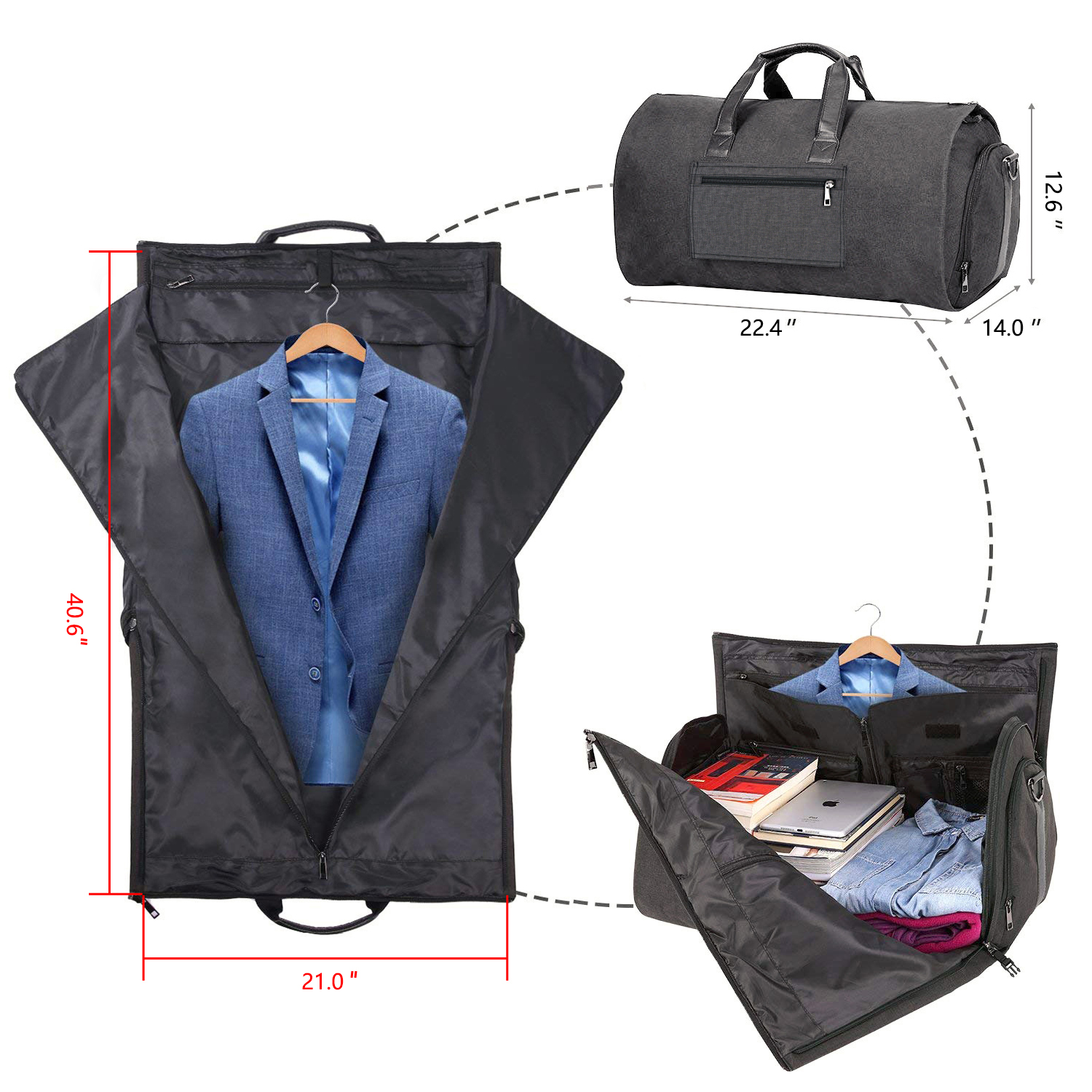 Convertible Men's Suit Garment Bag Carry On Travel Luggage Gym Sports