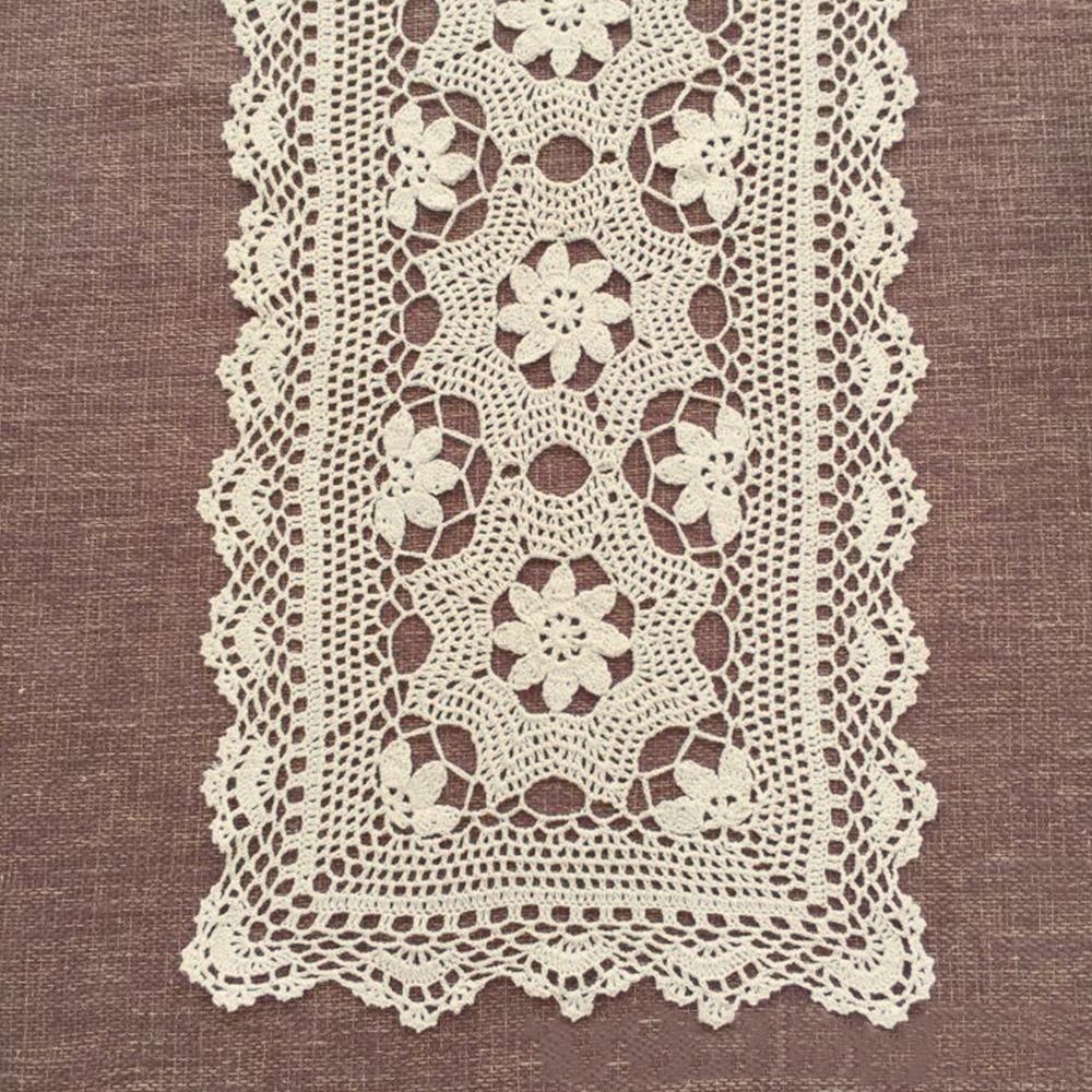 Vintage Crochet Table Runner Dresser Scarf Ecru Lace Doily