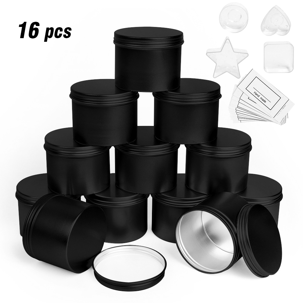 16PCS Black Candle Making Tins 100ml Empty Storage Jars with Screw Lids