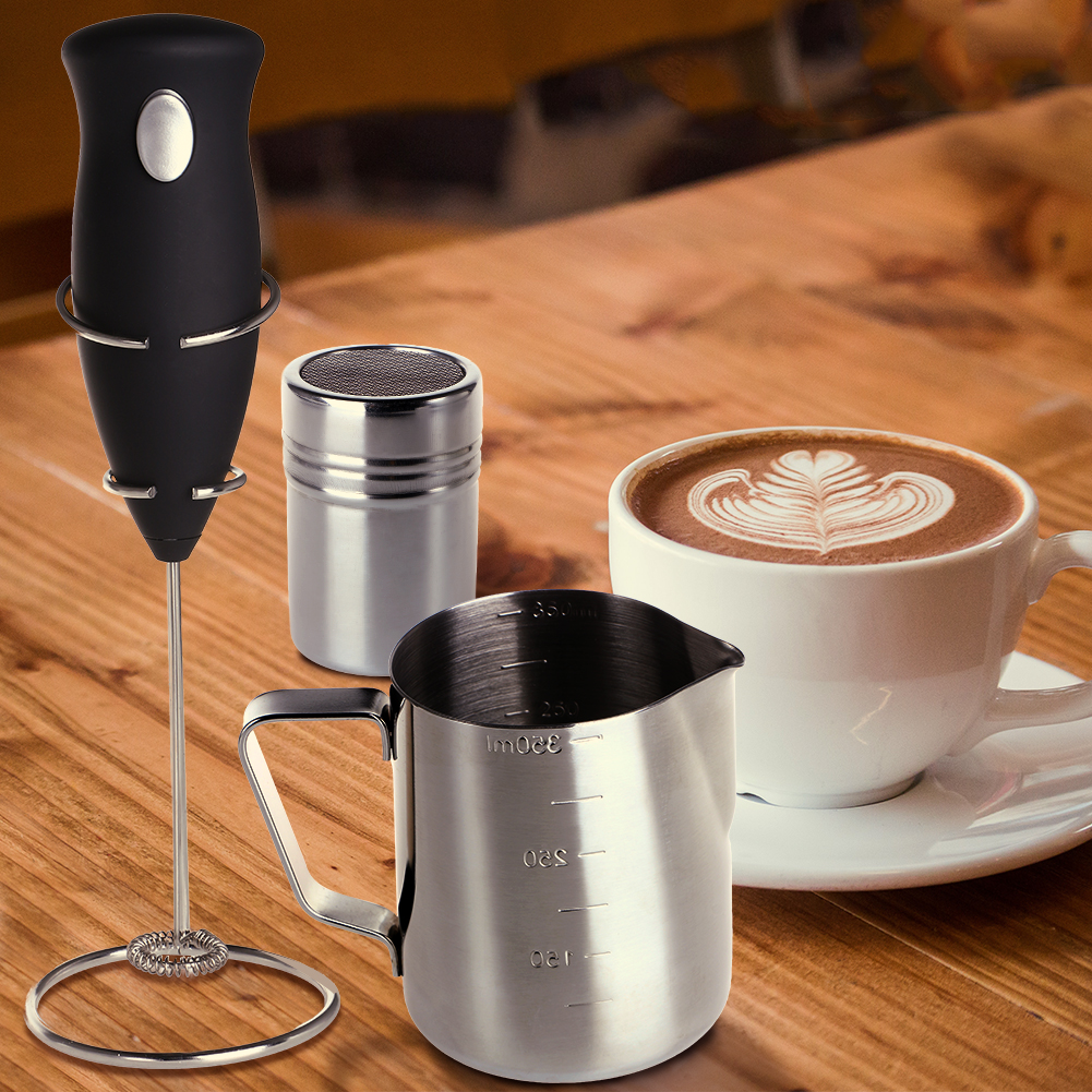 Milk Frother Set,Electric Coffee Whisk with 350ml Stainless Steel