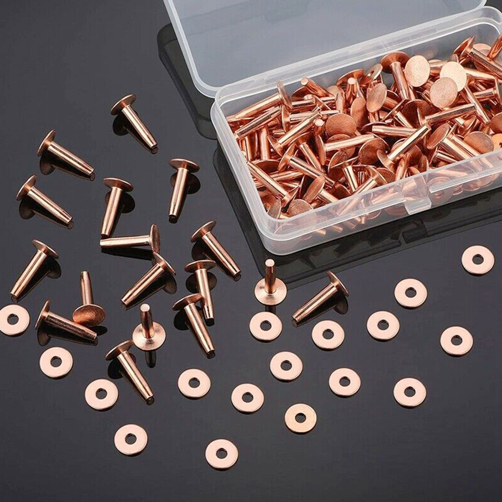 100 Sets Copper Rivets and Burrs Washers Leather Copper Rivet