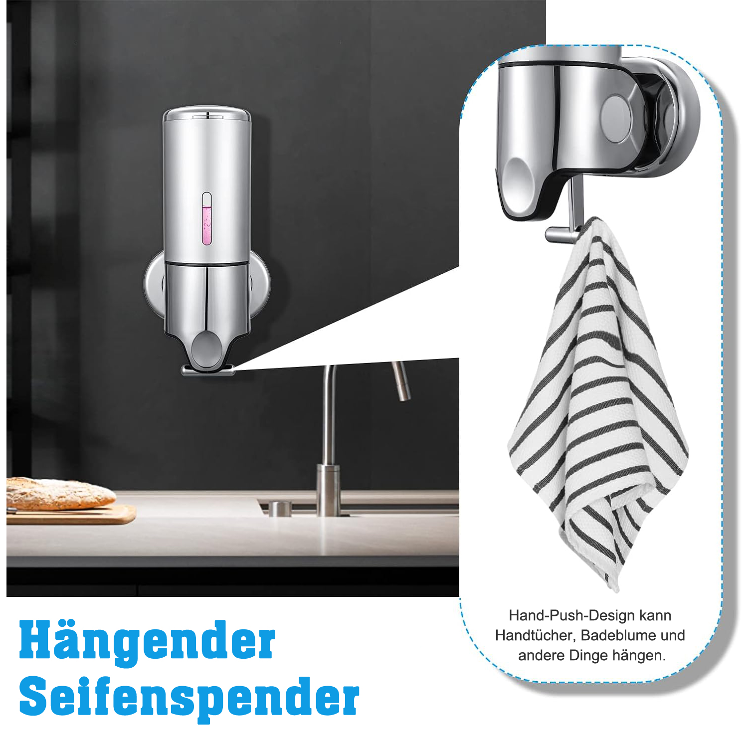GENHH Seifenspender Wandbefestigung Ohne Bohren 3er Set 500ml Shampoo