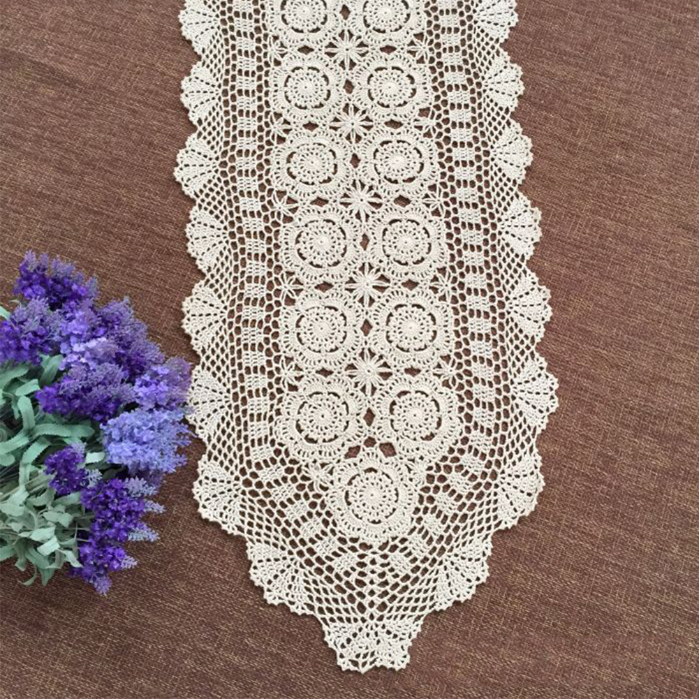 Hand Crochet Table Runner Dresser Scarf Vintage Cotton Lace Doily