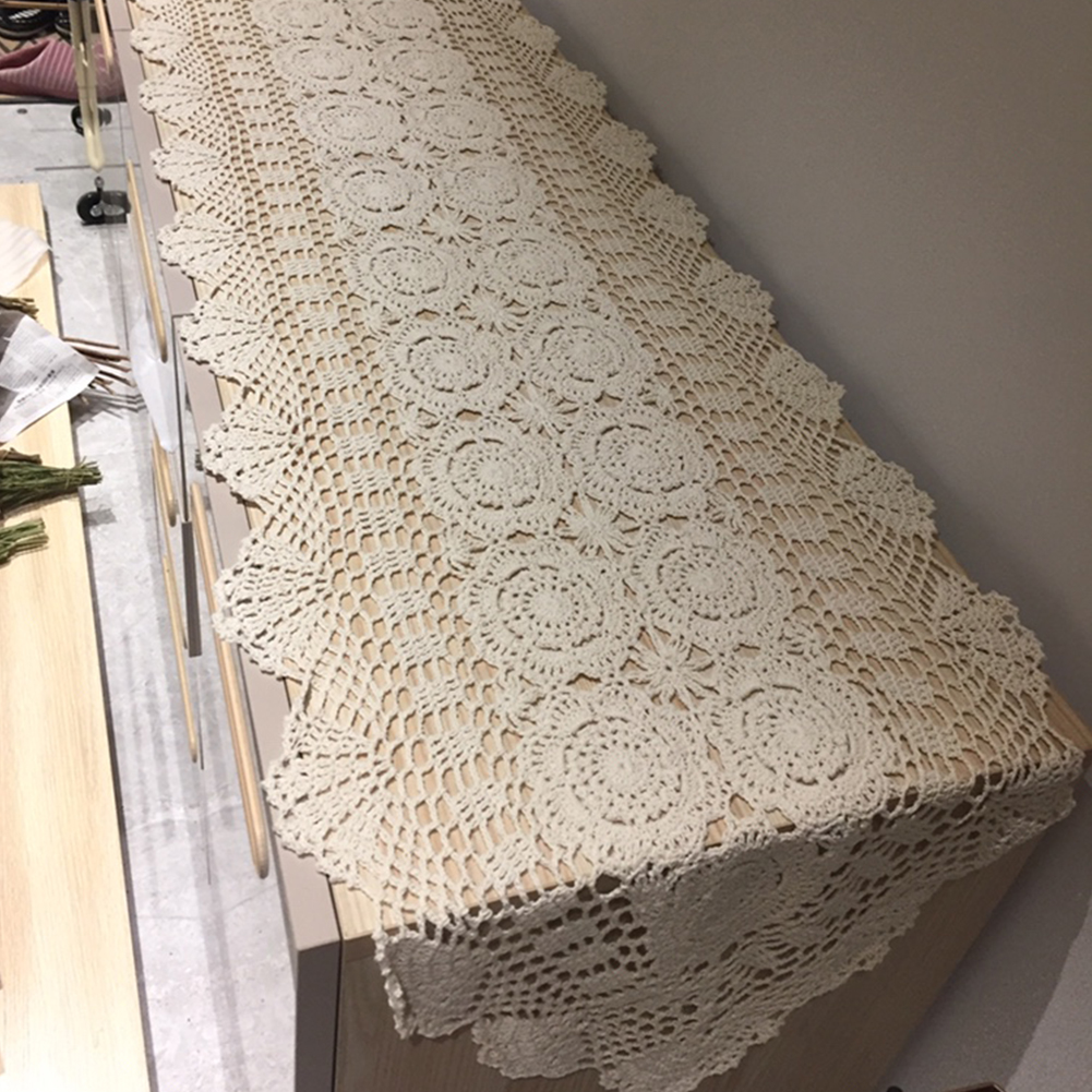 Collectibles White Vintage Lace Table Runner Dresser Scarf Hand Crochet Doily Floral 11 X35 Table Linens