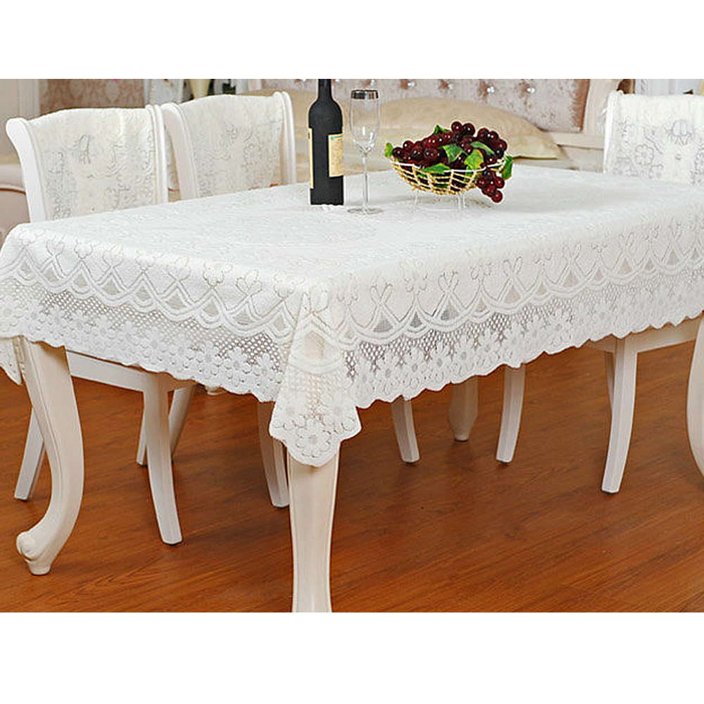 White Embroidered Tablecloth Rectangle Lace Table Cloth Cover Wedding