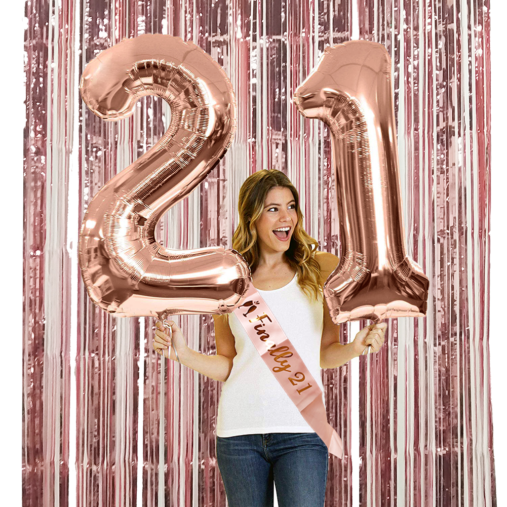 21st Rose Gold Happy Birthday Foil Balloon Set Letter Banner